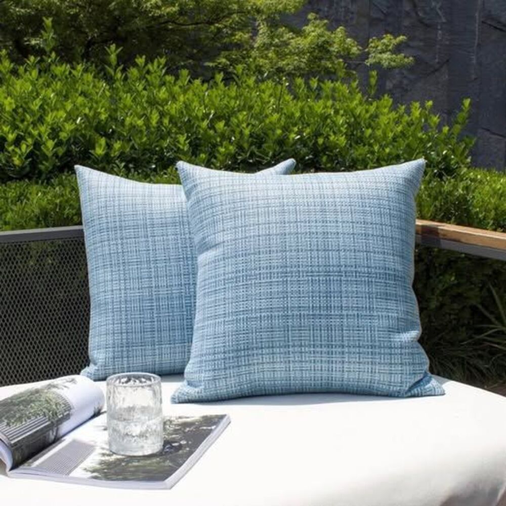 Kevin Textile Outdoor Waterproof 26"x26" Pillow Covers 2 Pack, Light Blue